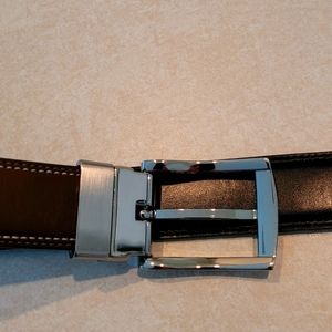 Mens leather belt silver buckle